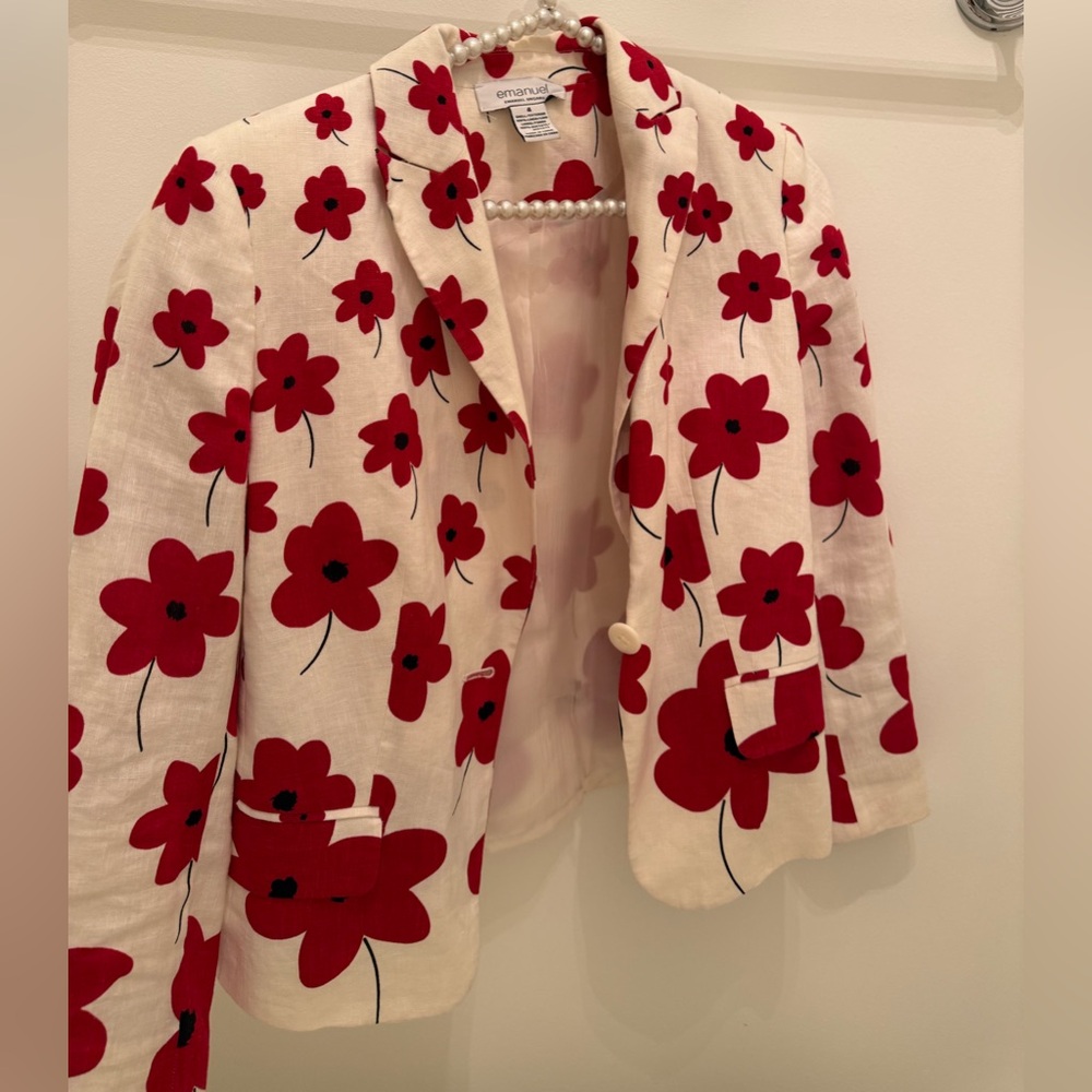 Off white blazer with red flowers!